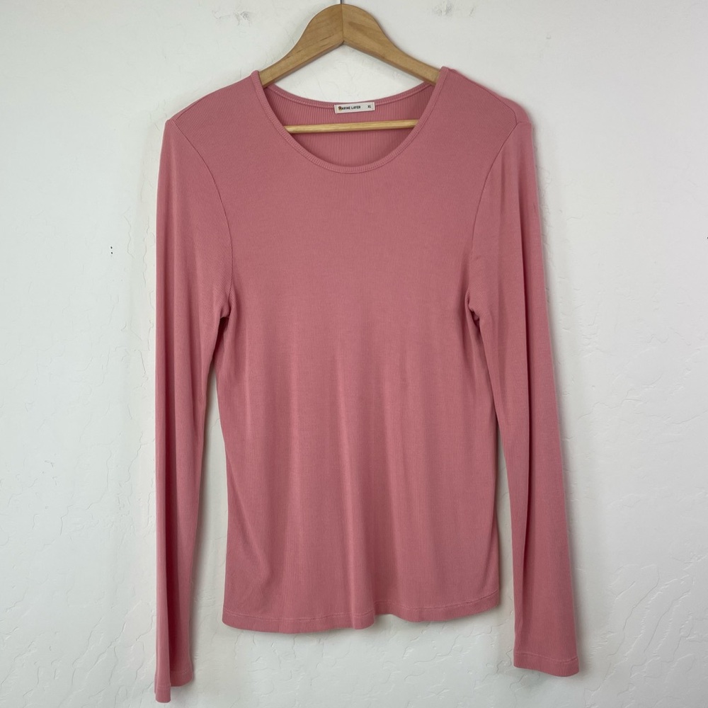Marine Layer Dusty Pink Lexi Rib Crew Tee Stretch Tencel Long Sleeve Size XL - Picture 2 of 16